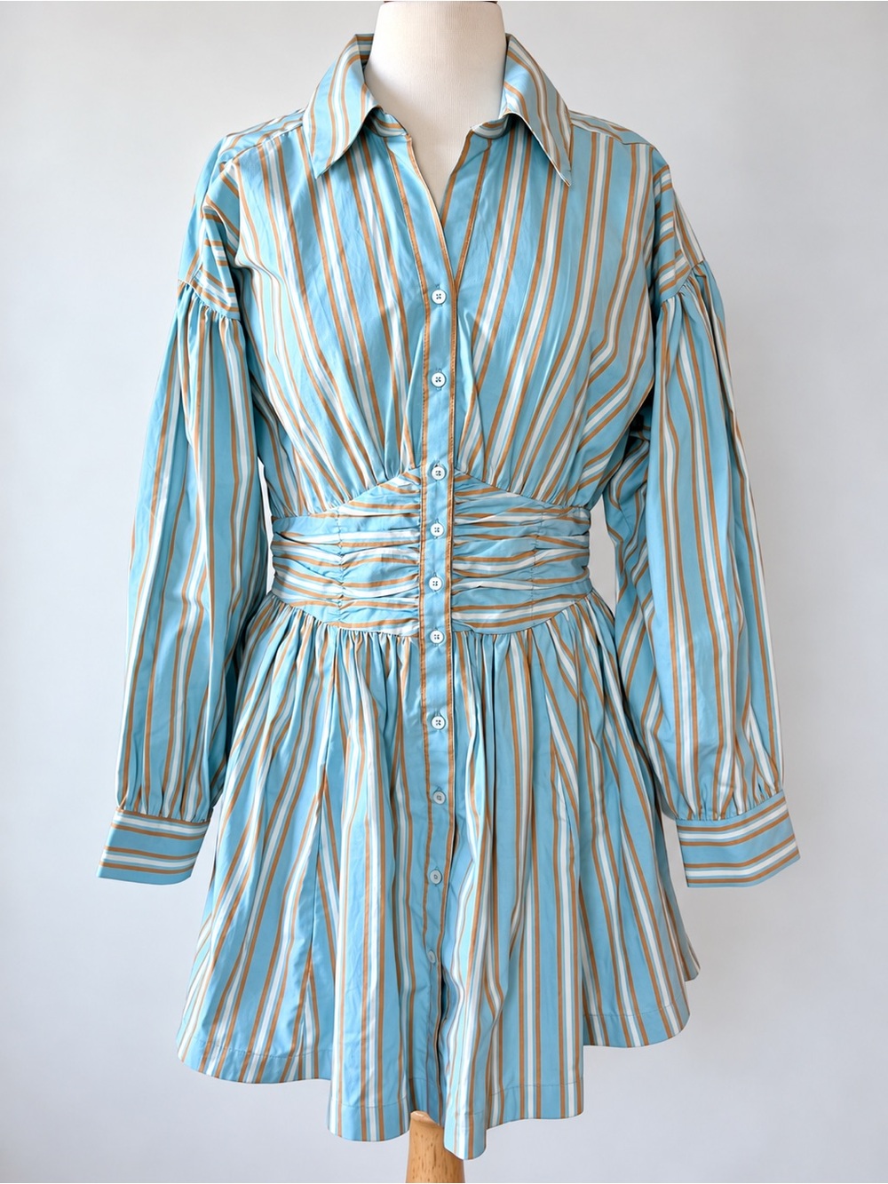 Anthropologie Striped High Low A-Line Mini Shirt Dress M NWT - Picture 1 of 16